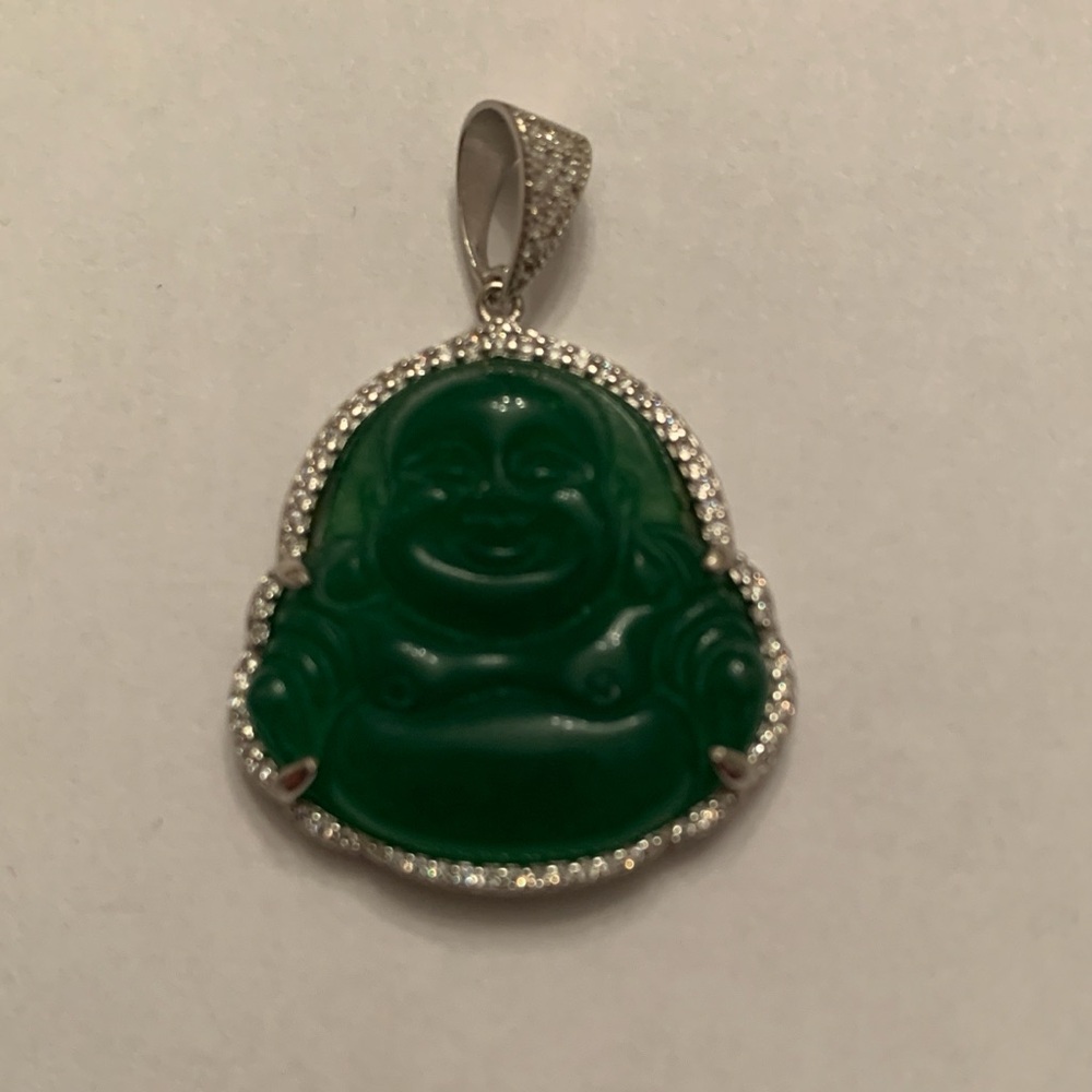 Buddha Jade and Cubic Zirconia Pendant - New
